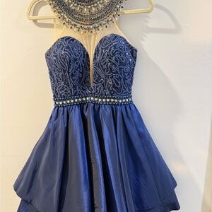 Navy/royal blue beaded formal mini dress 💙✨
